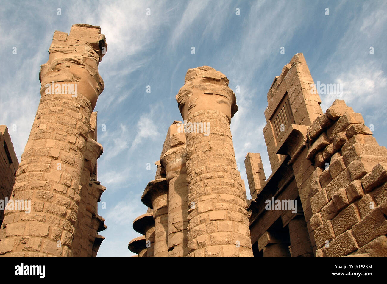 Pillars of the Great Hypostyle Hall from the Precinct of Amun-Re, at the Karnak Temple Complex near Luxor Egypt Stock Photo