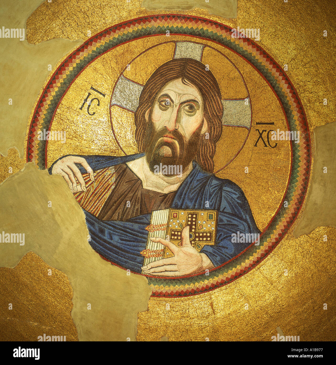 Mosaic of the Almighty Pantocrator in the Monastery of Daphni Greece T Gervis Stock Photo