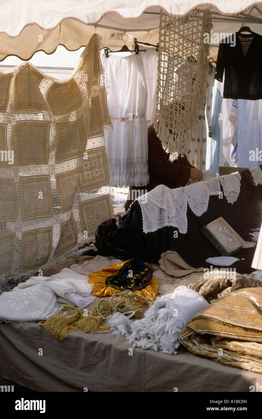 Cloeup of clothes on street market stall selling vintage clothing