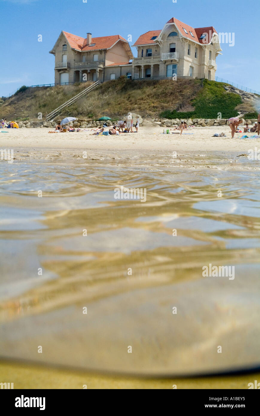 Houses overlooking Biscarrosse Beach In Aquitaine, France Stock Photo