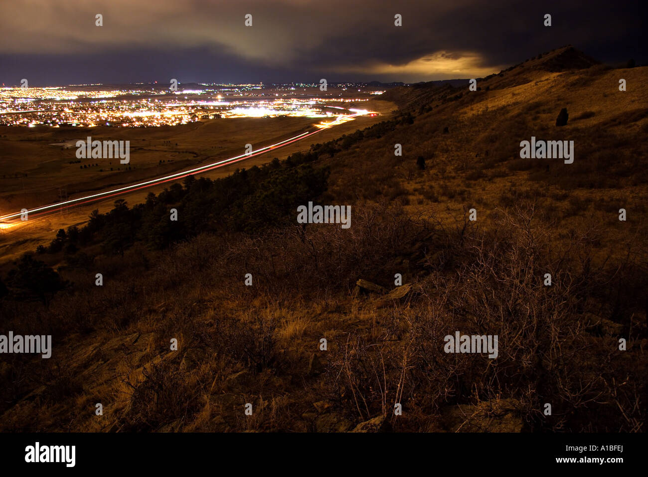 The lights of Denver as seen from the foothills to the west, Denver