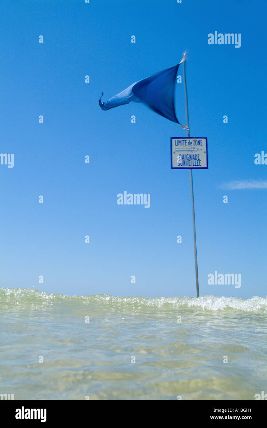 Bathing Oversee Limit Flag At Biscarrosse Beach In France Aquitaine Stock Photo