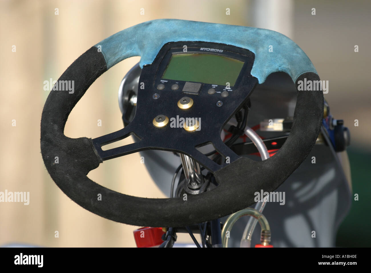 Close up of direct drive kart steering wheel and data logger Northern Ireland Stock Photo Alamy