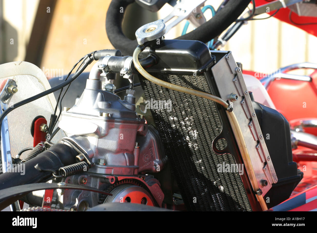 Close up of direct drive kart engine and radiator Northern Ireland Stock Photo Alamy