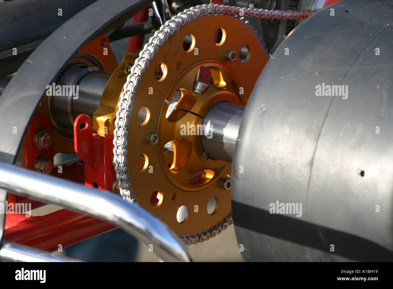 Close up of direct drive kart rear axle chain wheel and drive Northern Ireland Stock Photo Alamy
