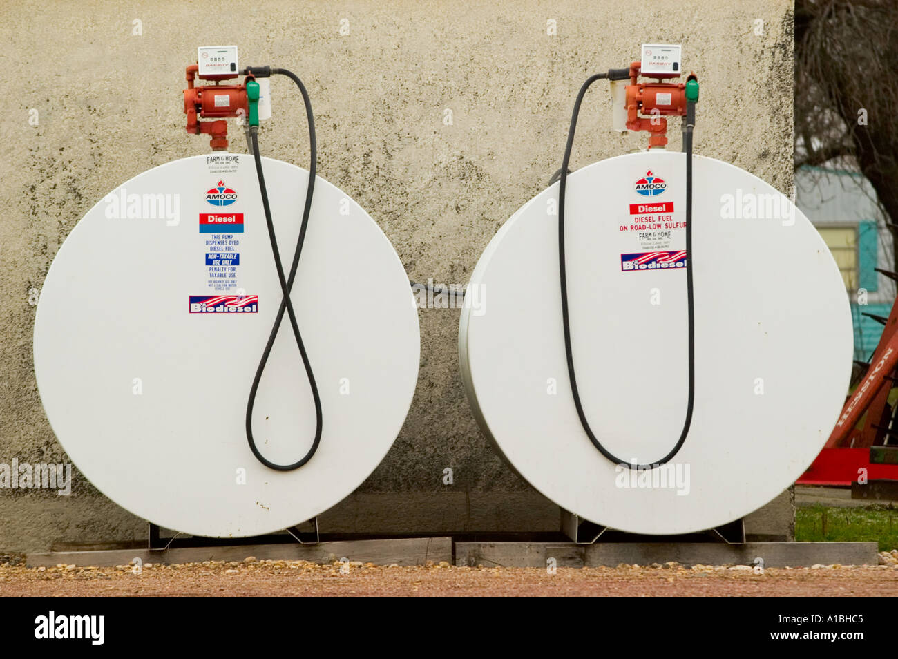 Two fuel storage tanks sit side by side in small rural Minnesota town