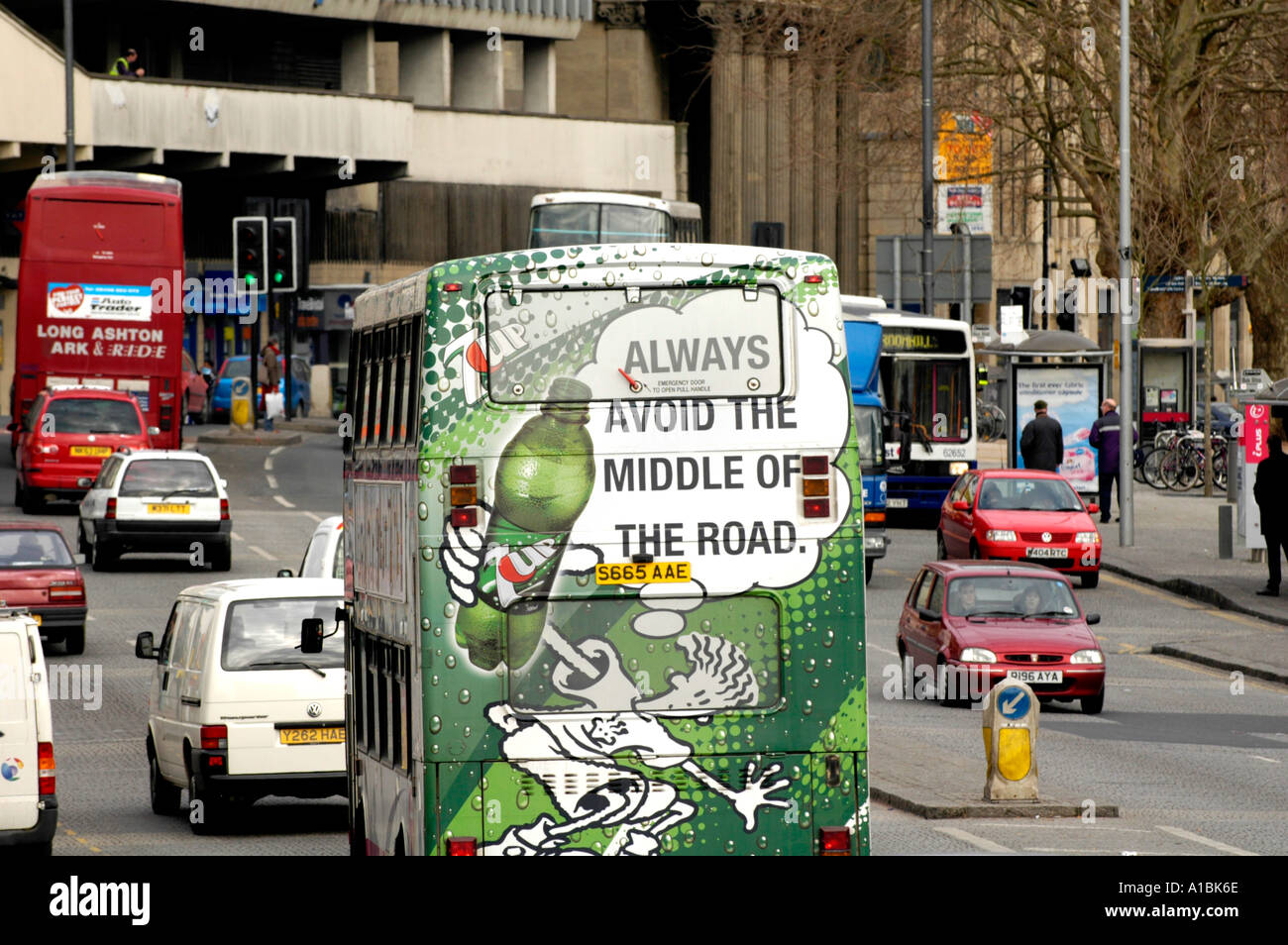 Traffic congestion with buses and cars in Bristol city centre England