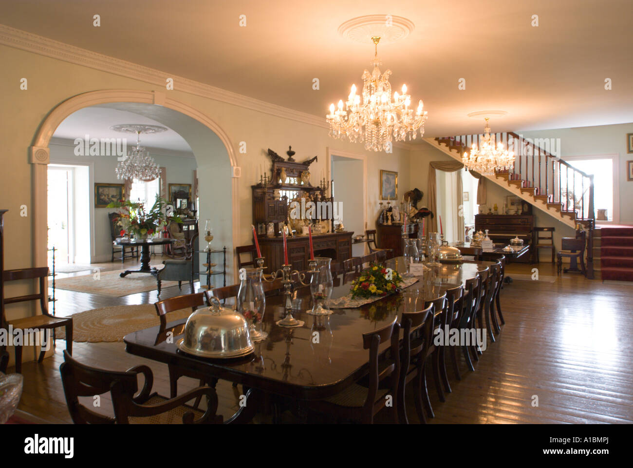 Barbados Sunbury Plantation House St Philip colonial period interior dining hall Stock Photo