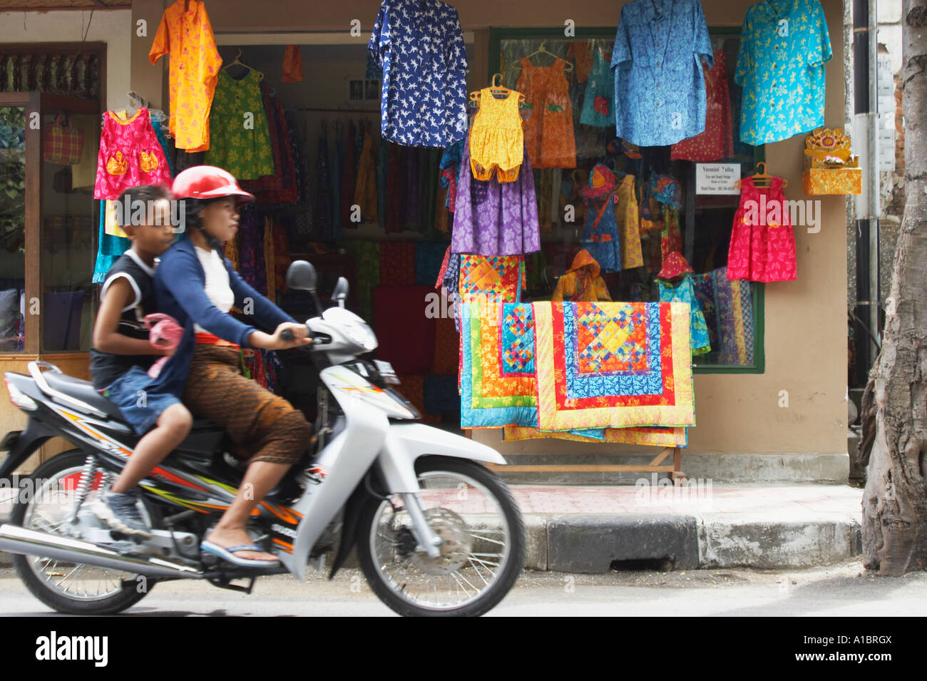 Motorcyclist, Ubud, Bali Stock Photo