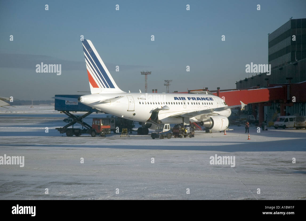 An Air France passenger jet in Shermetevo International Airport in Moscow Stock Photo