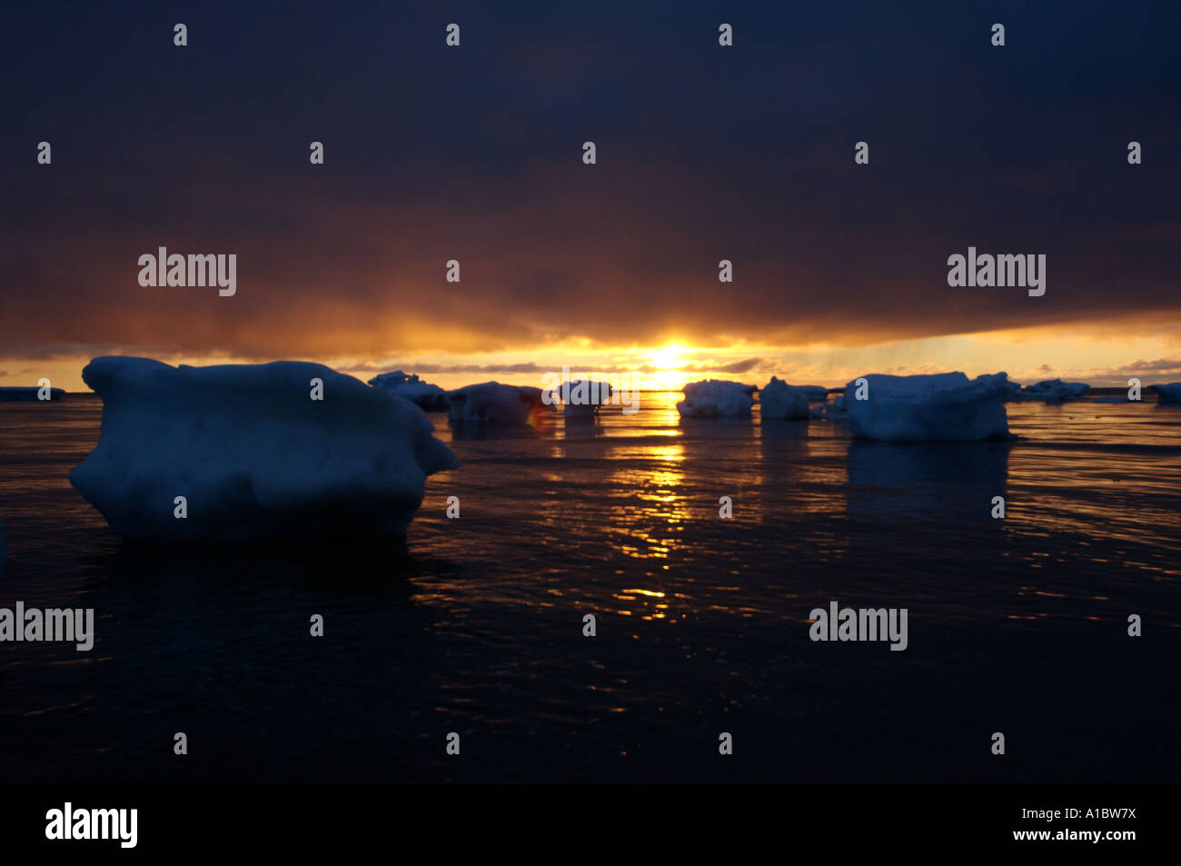 Sunrise over the ice pack Foster Bay near Igloolik or Iglulik Nunavut