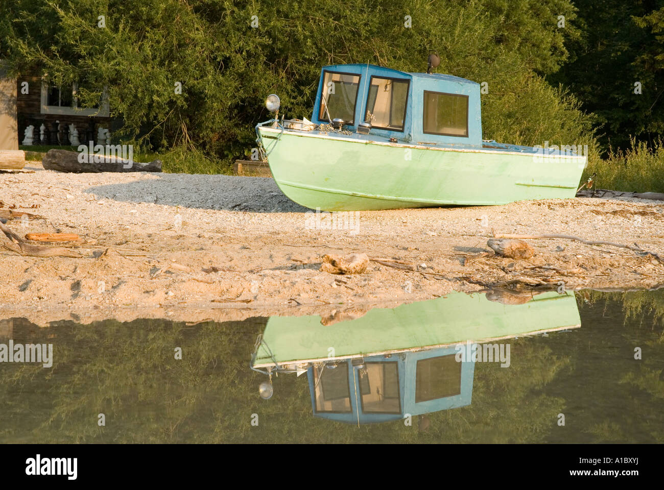 small green boat Stock Photo Alamy