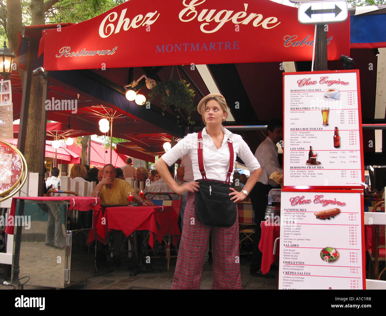 waitress outside restaurant Place du Tertre Montmartre Paris France Stock Photo