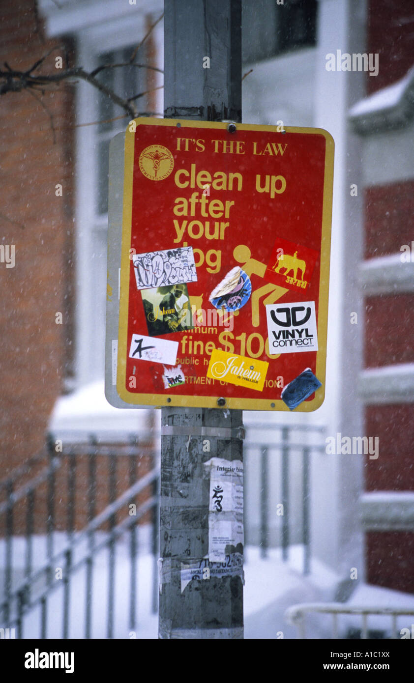 Tagged sign in snowfall, SoHO, New York City Stock Photo