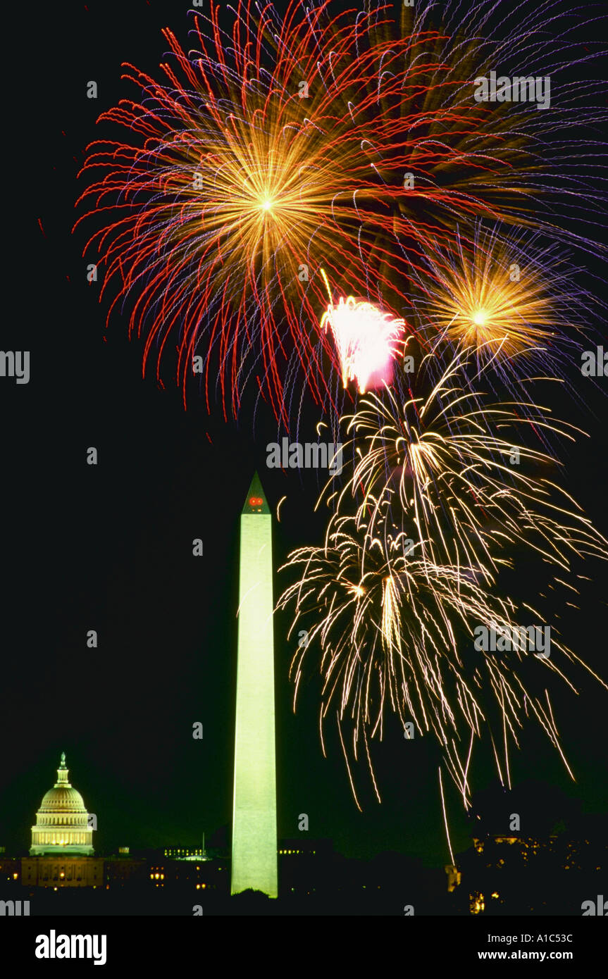 July 4th fireworks over the U Capitol and Washington Monument in
