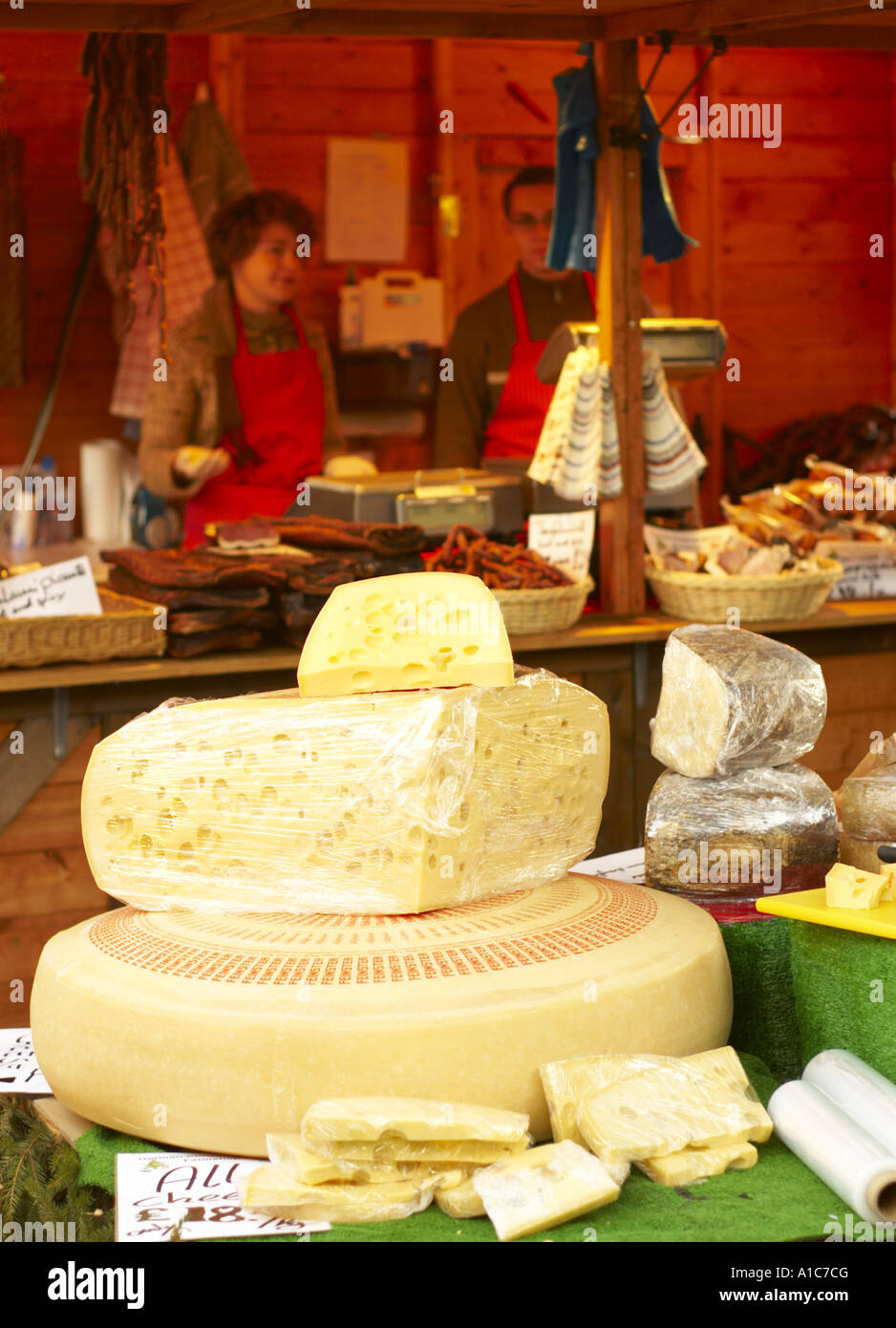 German cheeses for sale at traditional German Christmas market in