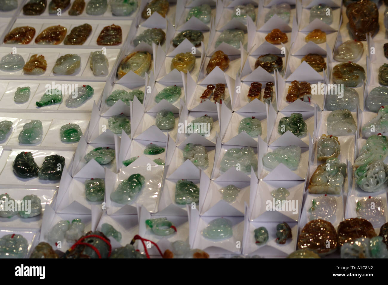 Jade for sale at the famous Jade Market in Guangzhou, China Stock Photo