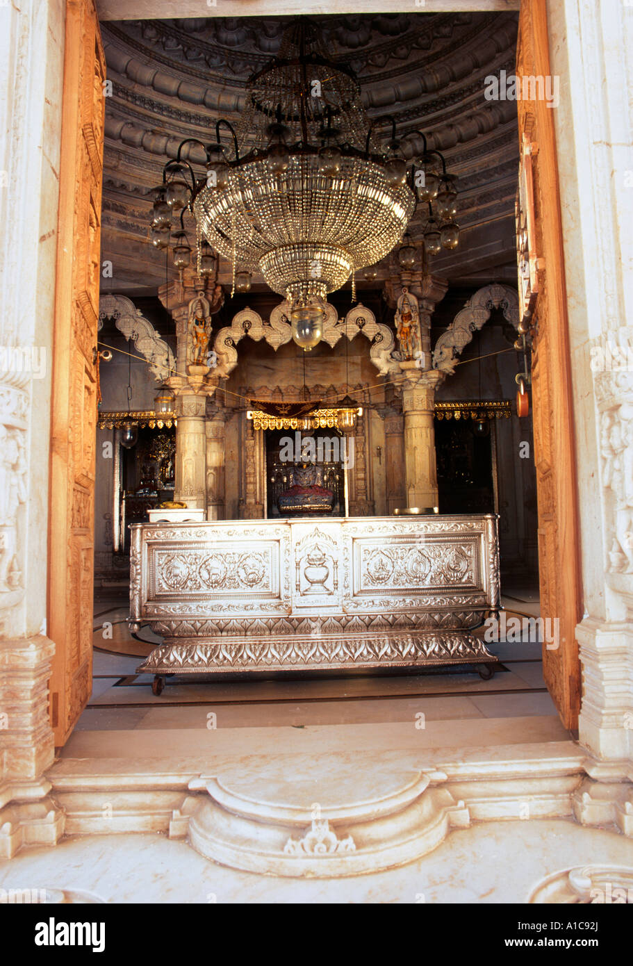 Altar in Jain Temple presenting Lord Mahavir Malabar Hill, Bombay, India Stock Photo