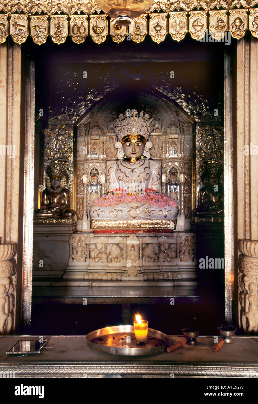 Altar in Jain Temple presenting Lord Mahavir, Malabar Hill, Bombay, India Stock Photo