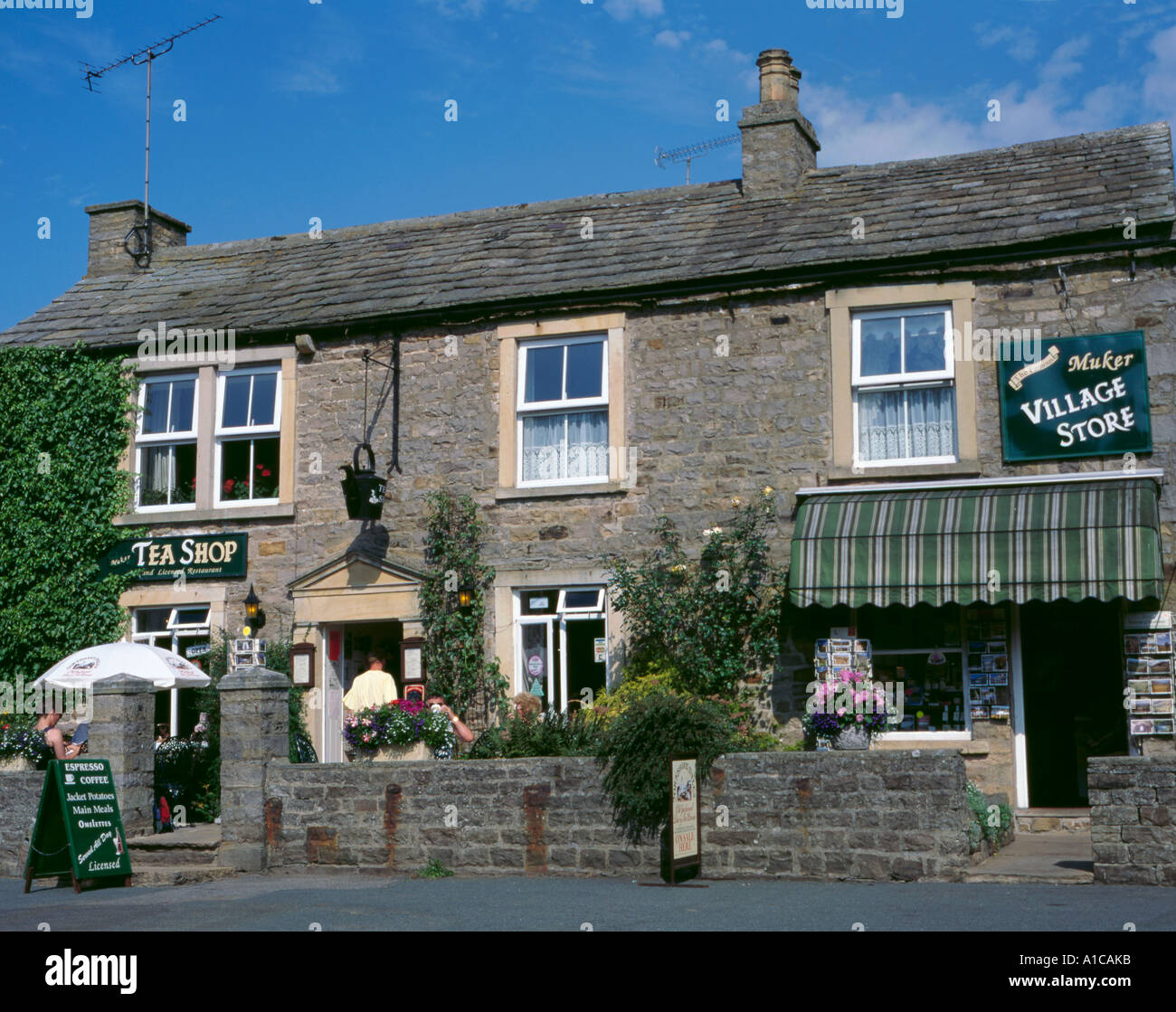 Tea Shop and Village Store, Muker, Upper Swaledale, Yorkshire Dales National Park, North Yorkshire, England, UK. Stock Photo
