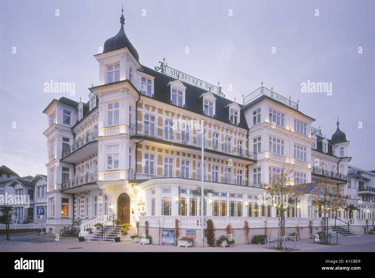 Hotel Ahlbecker Hof near boardwalk, Germany, Mecklenburg-Western Pomerania, Usedom, Ahlbeck Stock Photo
