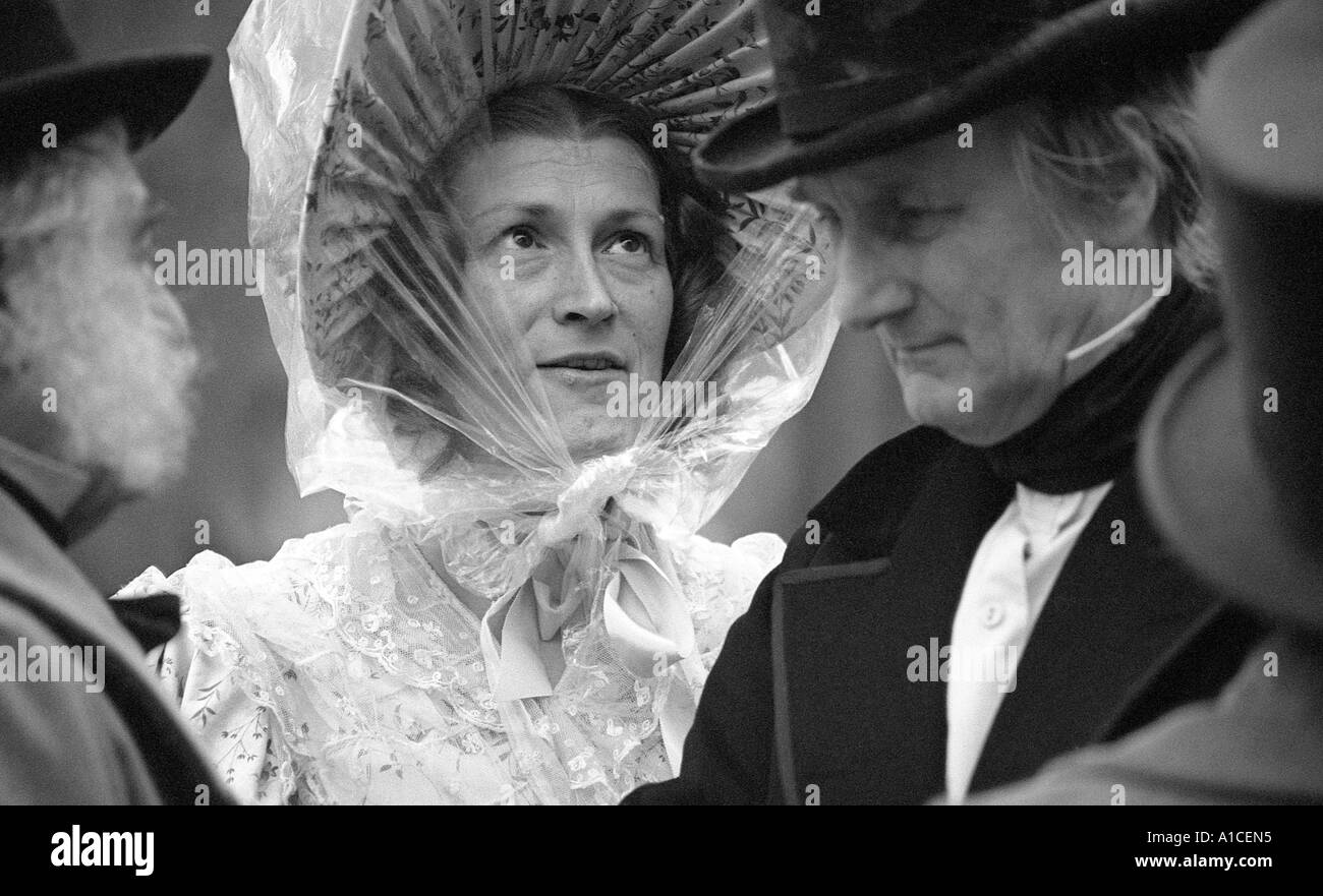 Lady in period costume to appear in TV production of Oliver Twist. Stock Photo