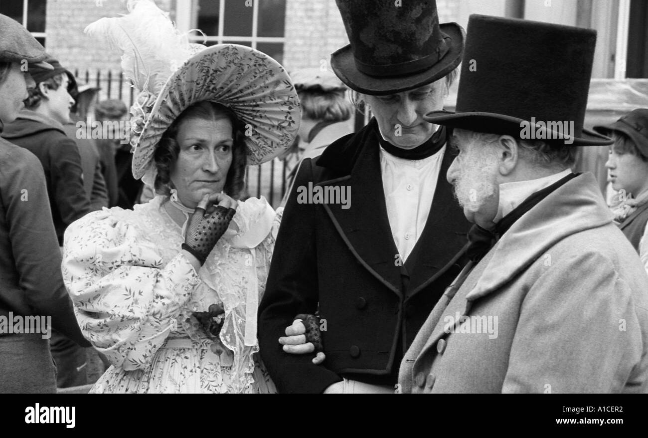 Couple in period costume to appear in TV production of Oliver Twist. Stock Photo