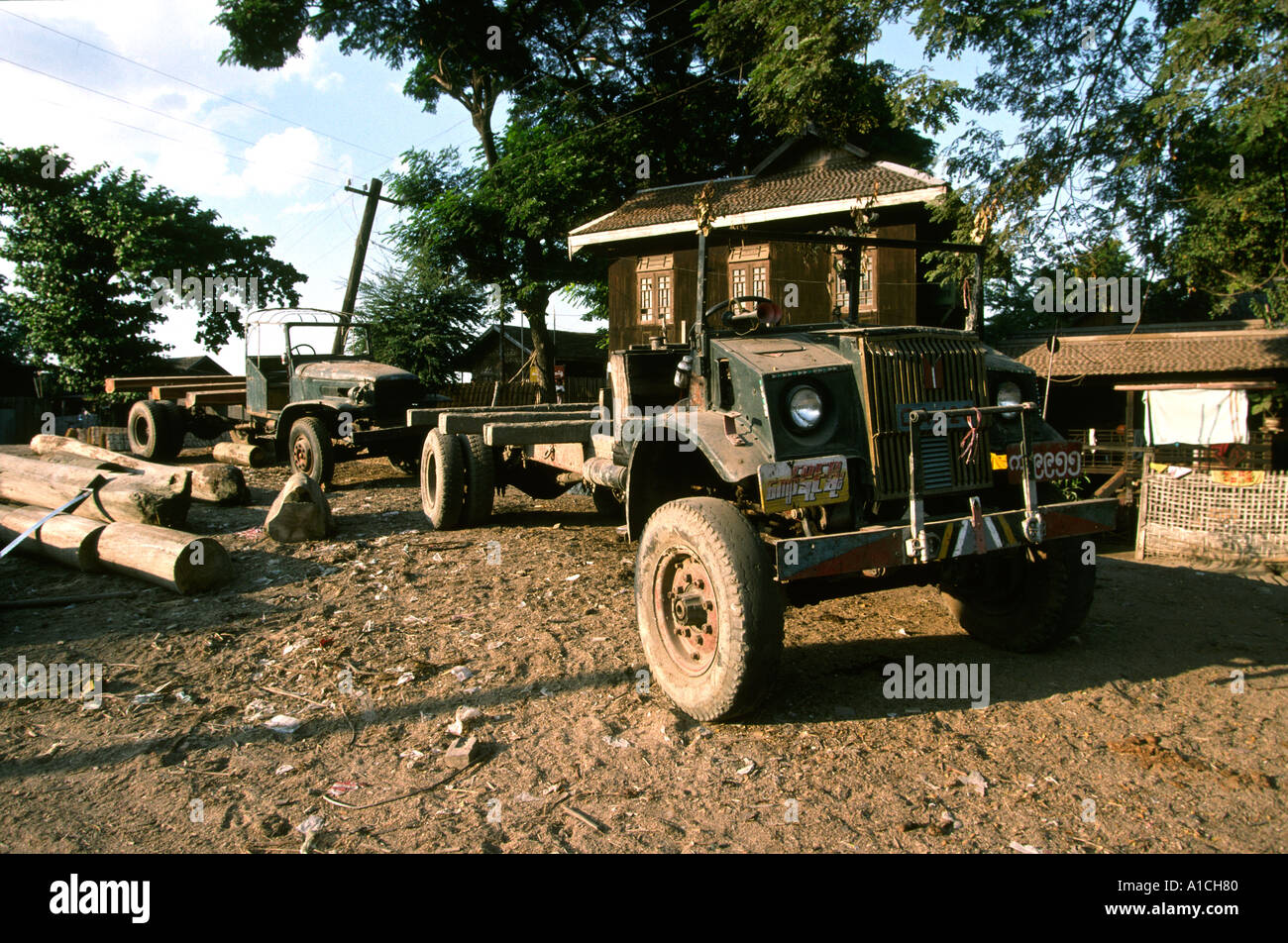 Myanmar Burma Mandalay Buffalo Point lorry used to transport teak logs to the sawmill Stock Photo