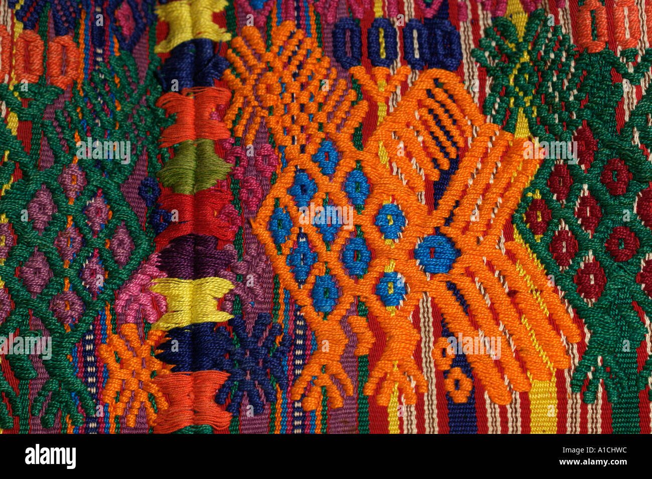 Guatemalan textile design of geometric chicken Stock Photo