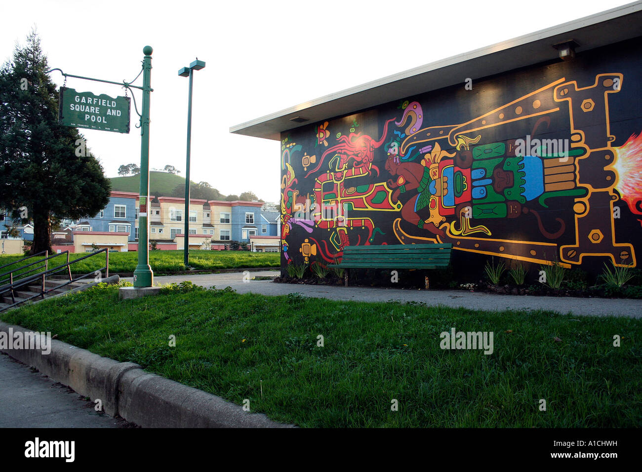 Example of murals on local youth facility, San Francisco, California. Stock Photo