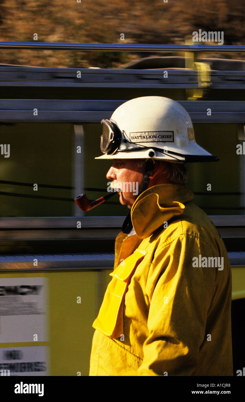 ACTIVE FIRE IN HILLS NEAR LOS ANGELES, CALIFORNIA Stock Photo