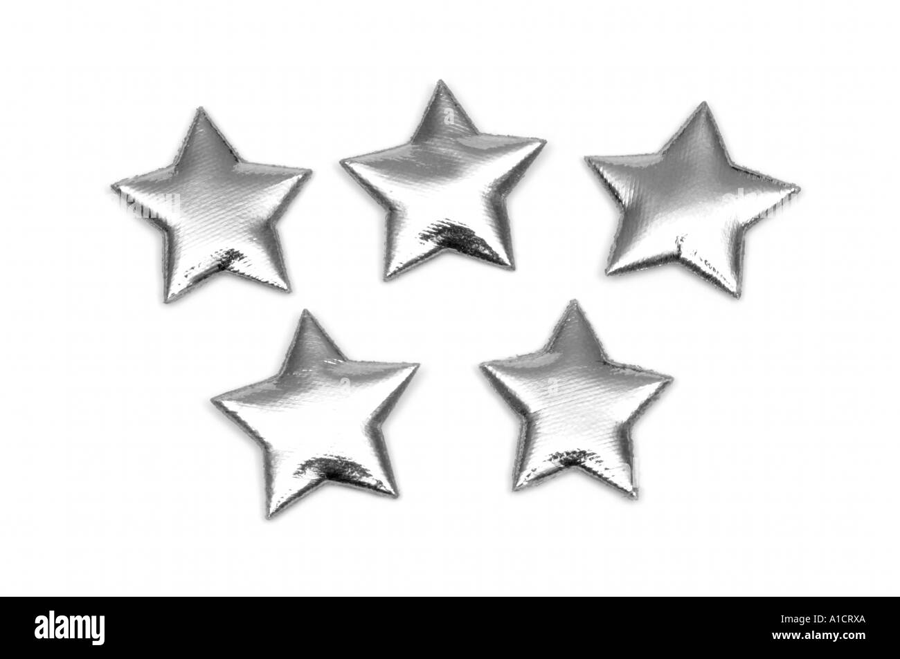 5 padded Silver stars Stock Photo