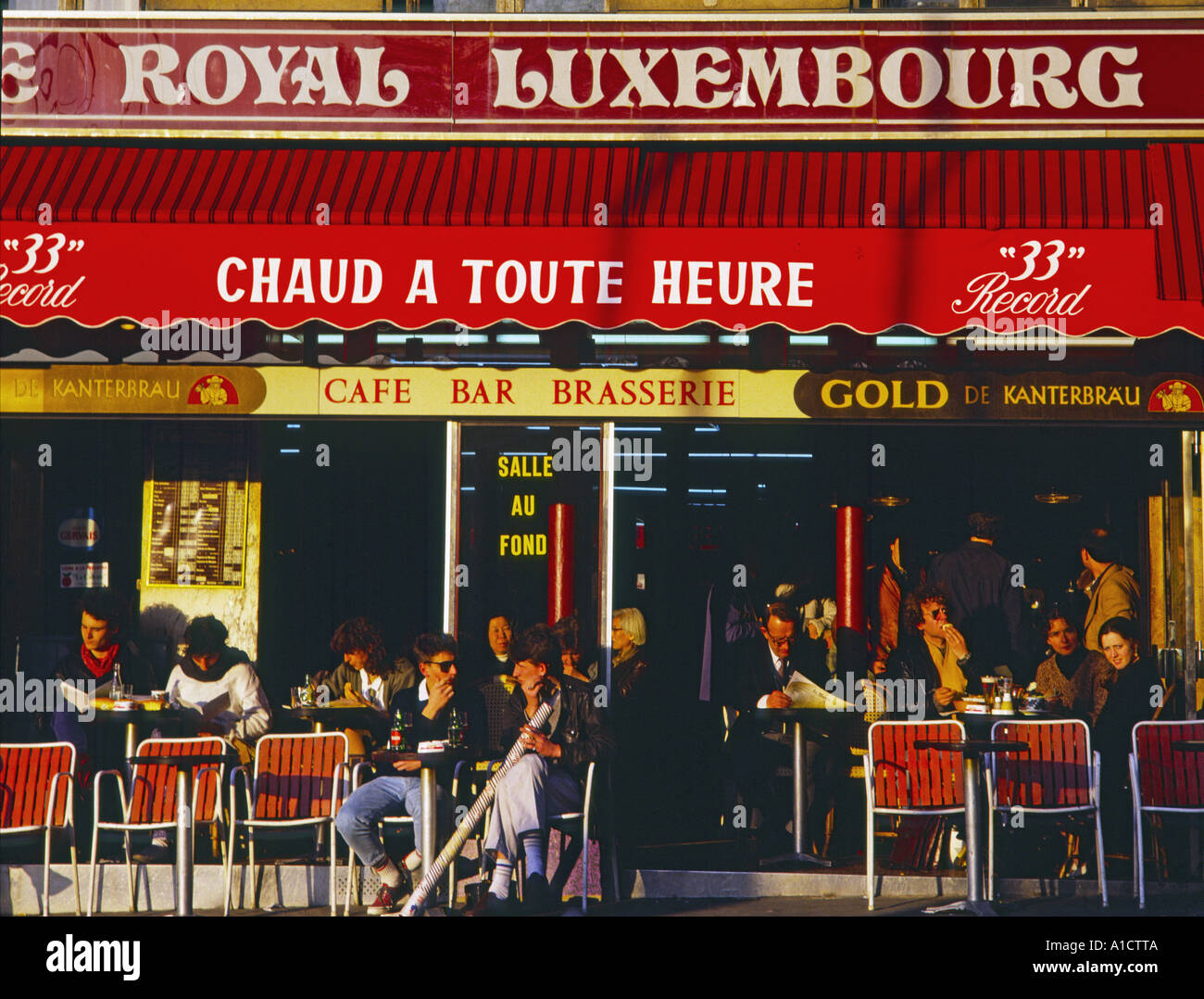 Europe France paris traditional cafe al fresco on pavement royal luxembourg Stock Photo