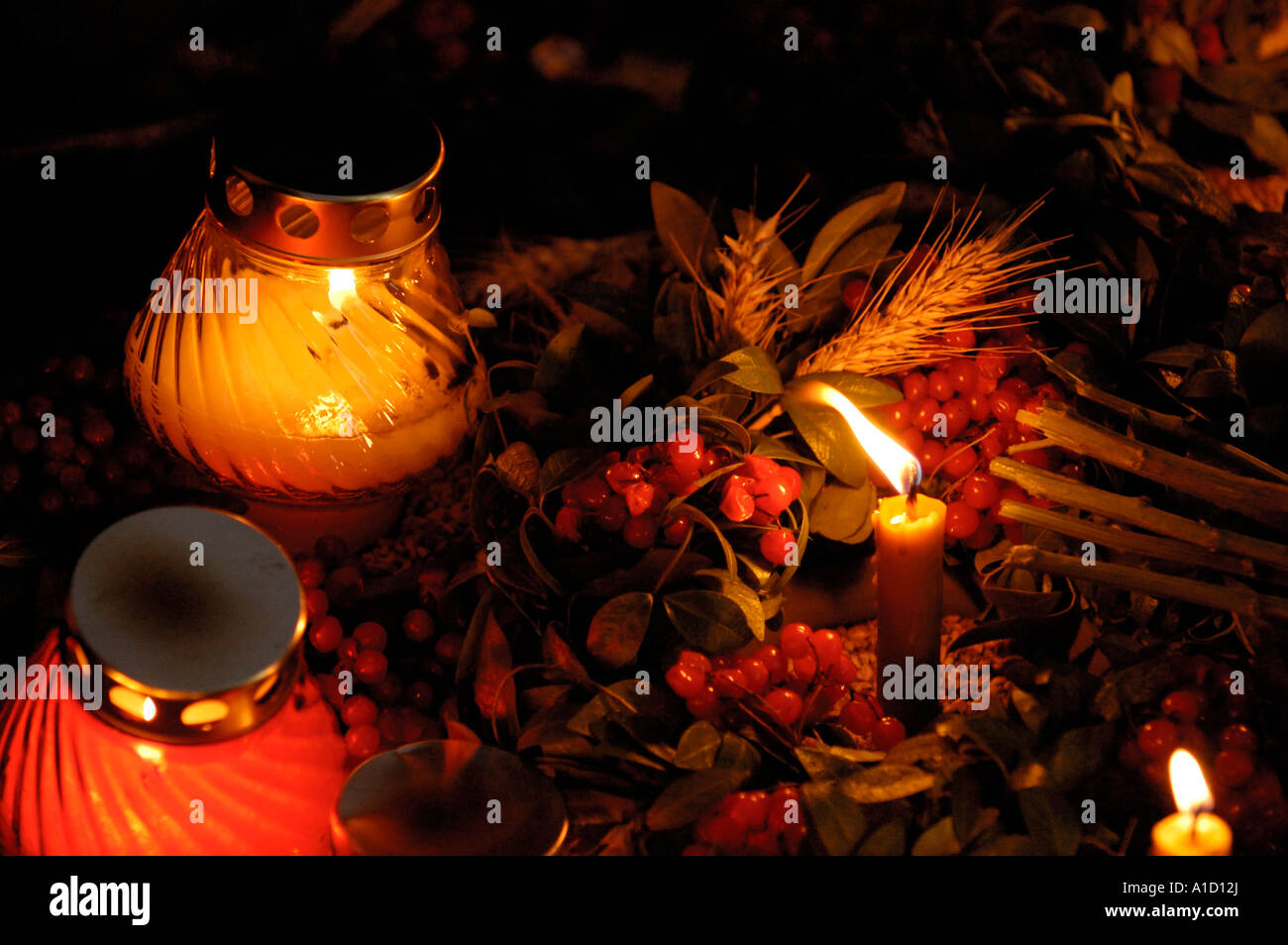 Candle lights in darkness Stock Photo Alamy