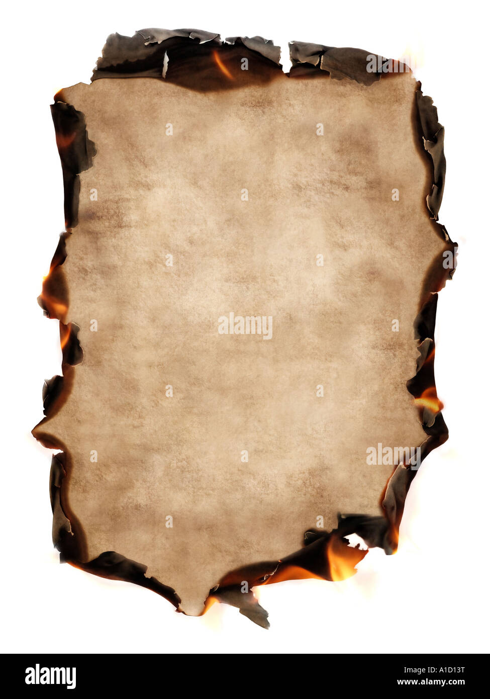 Burning vintage stained paper background Stock Photo
