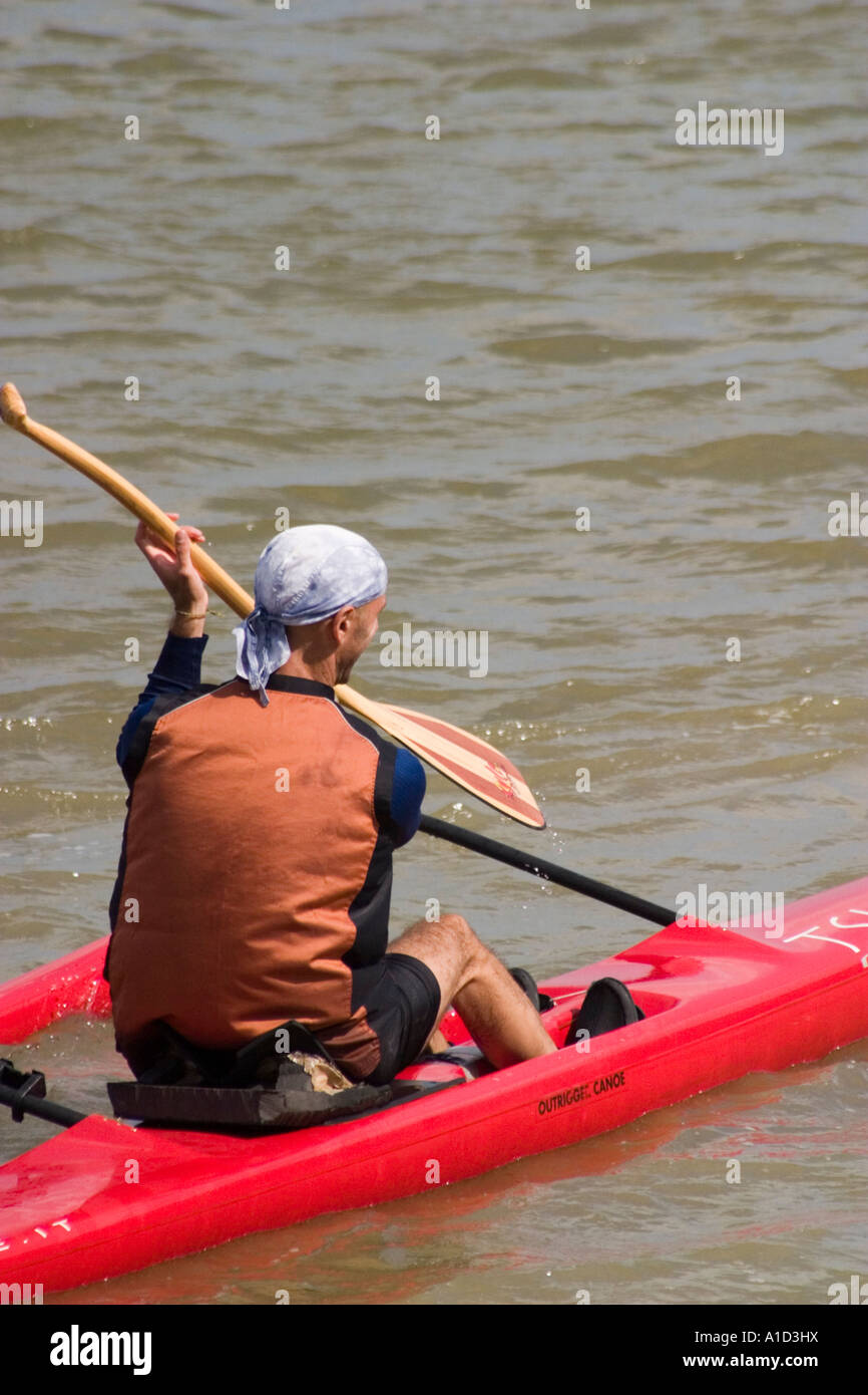 Man on outrigger canoe in Somme estuary St Valery sur Somme French France St  Valery Somme Picardy Picardie Stock Photo - Alamy