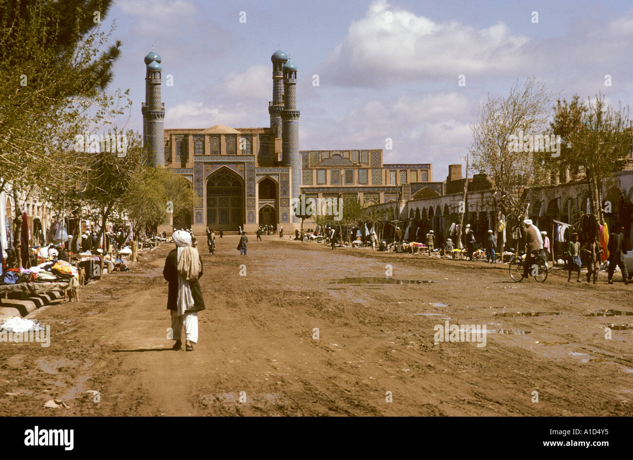 looking toward mosque herat mud raod shop Stock Photo