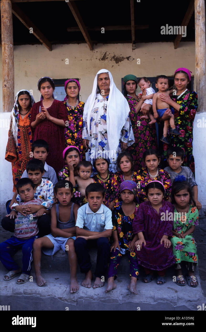 Grandmother with 21 of her grandchildren Tajikistan Stock Photo
