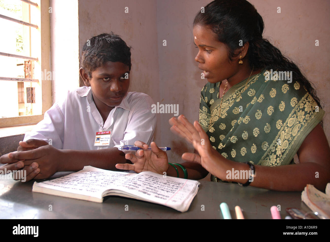 A severely visually impaired boy attends school in southern Tamil Nadu India Stock Photo Alamy