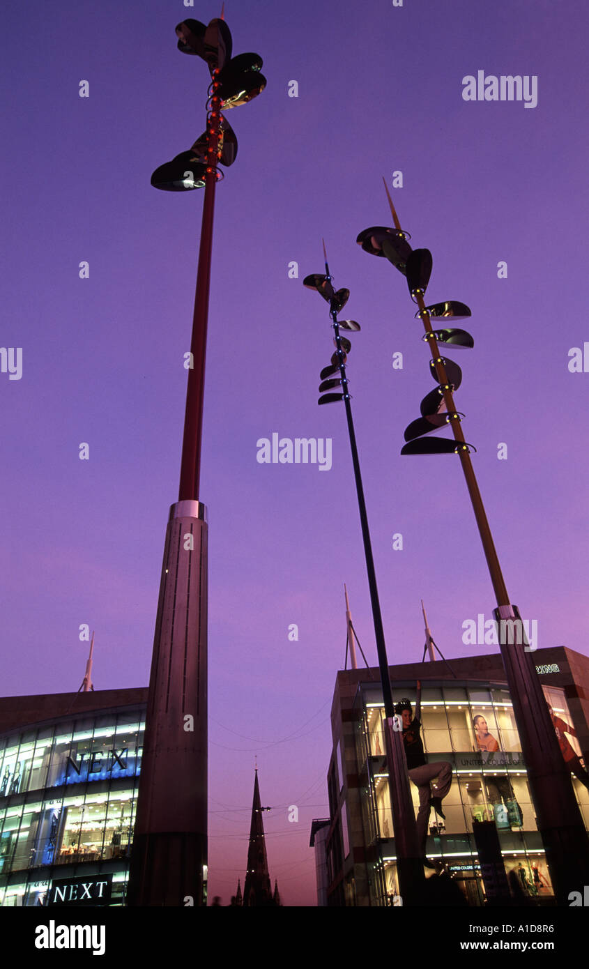 UK Birmingham Bullring shopping complex masts at dusk Stock Photo