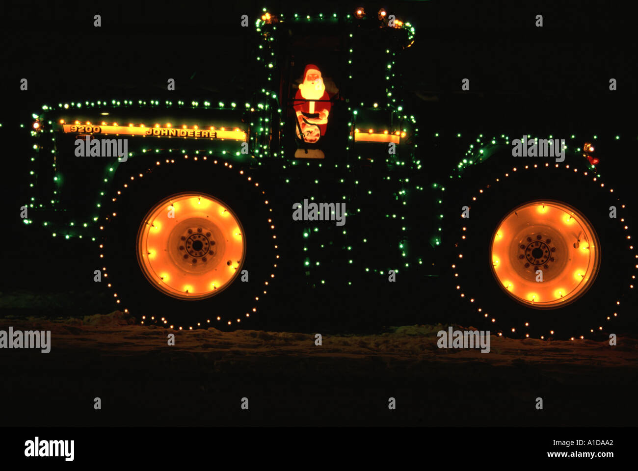 Christmas lights on tractor Stock Photo Alamy