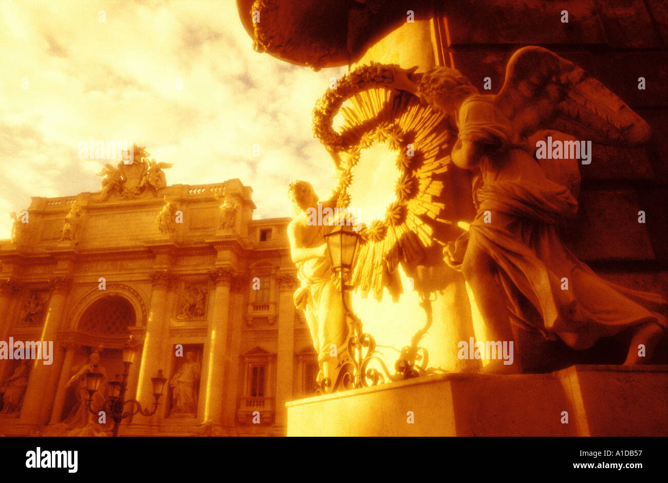 Italy Rome Trevi Fountain warm grainy look Stock Photo