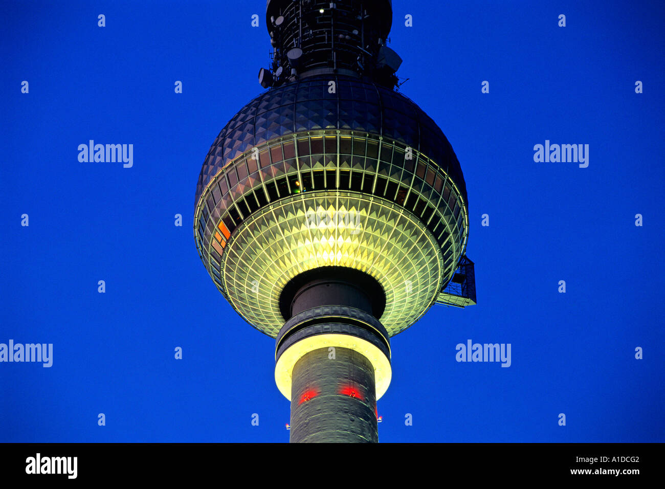 Detail of 365m high TV Tower viewing platform at 203m AlexPlatz Berlin Germany Central Europe Stock Photo