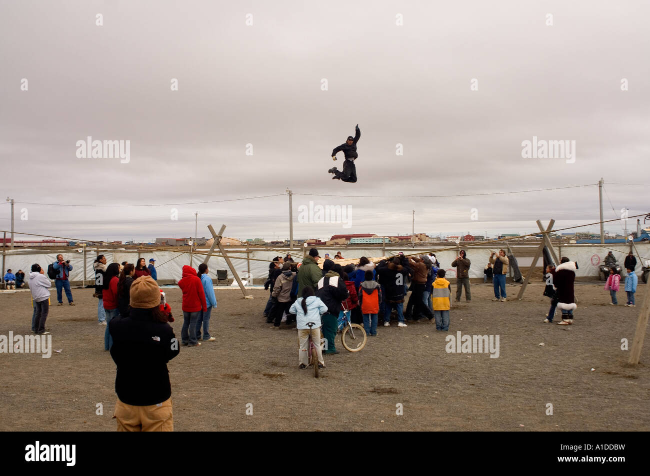 blanket toss at the spring Nilugatuk event celebrating the end of a