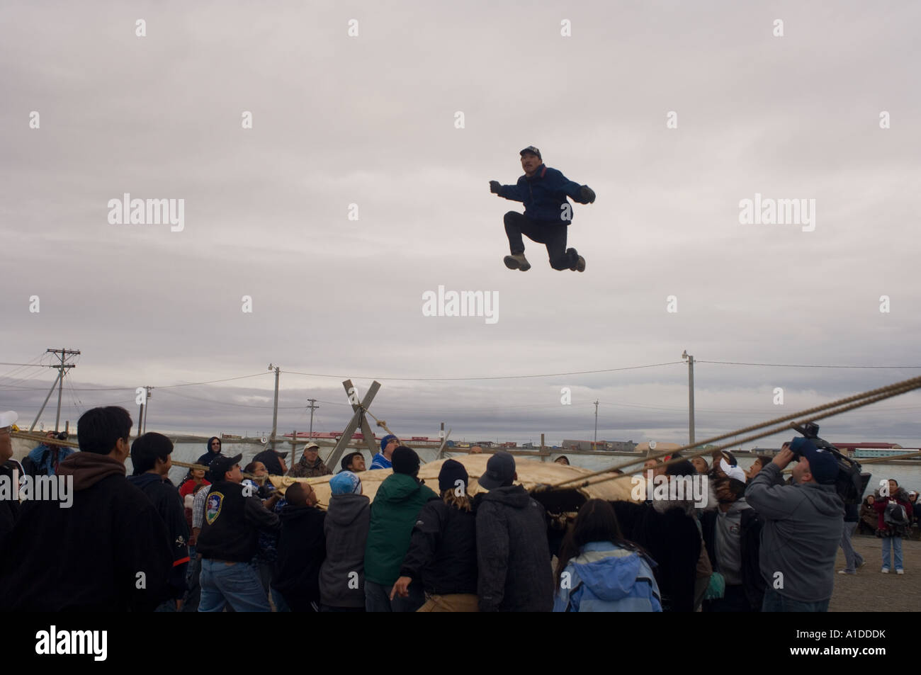 blanket toss at the spring Nilugatuk event celebrating the end of a