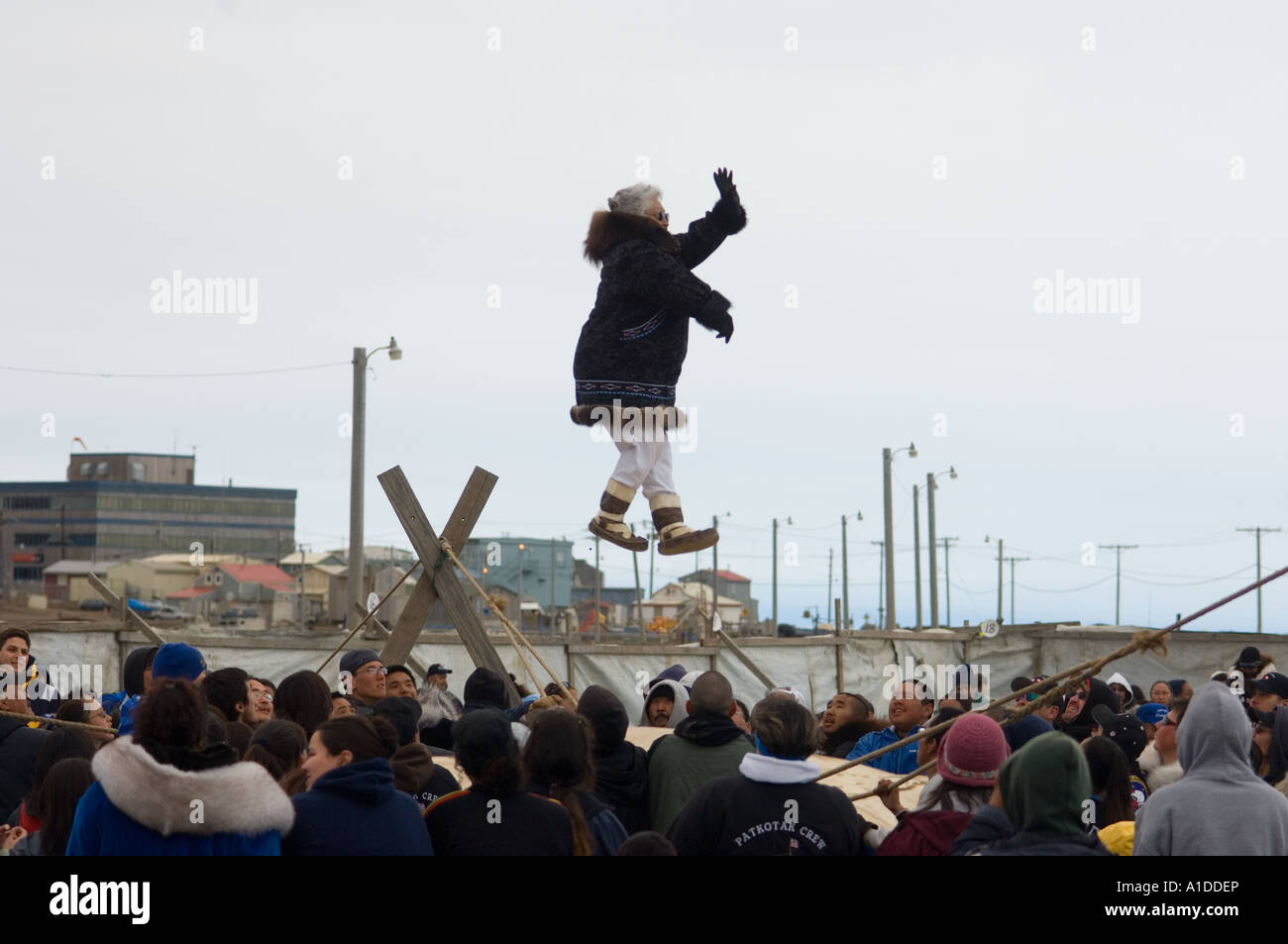 blanket toss at the spring Nilugatuk event celebrating the end of a successful whaling season