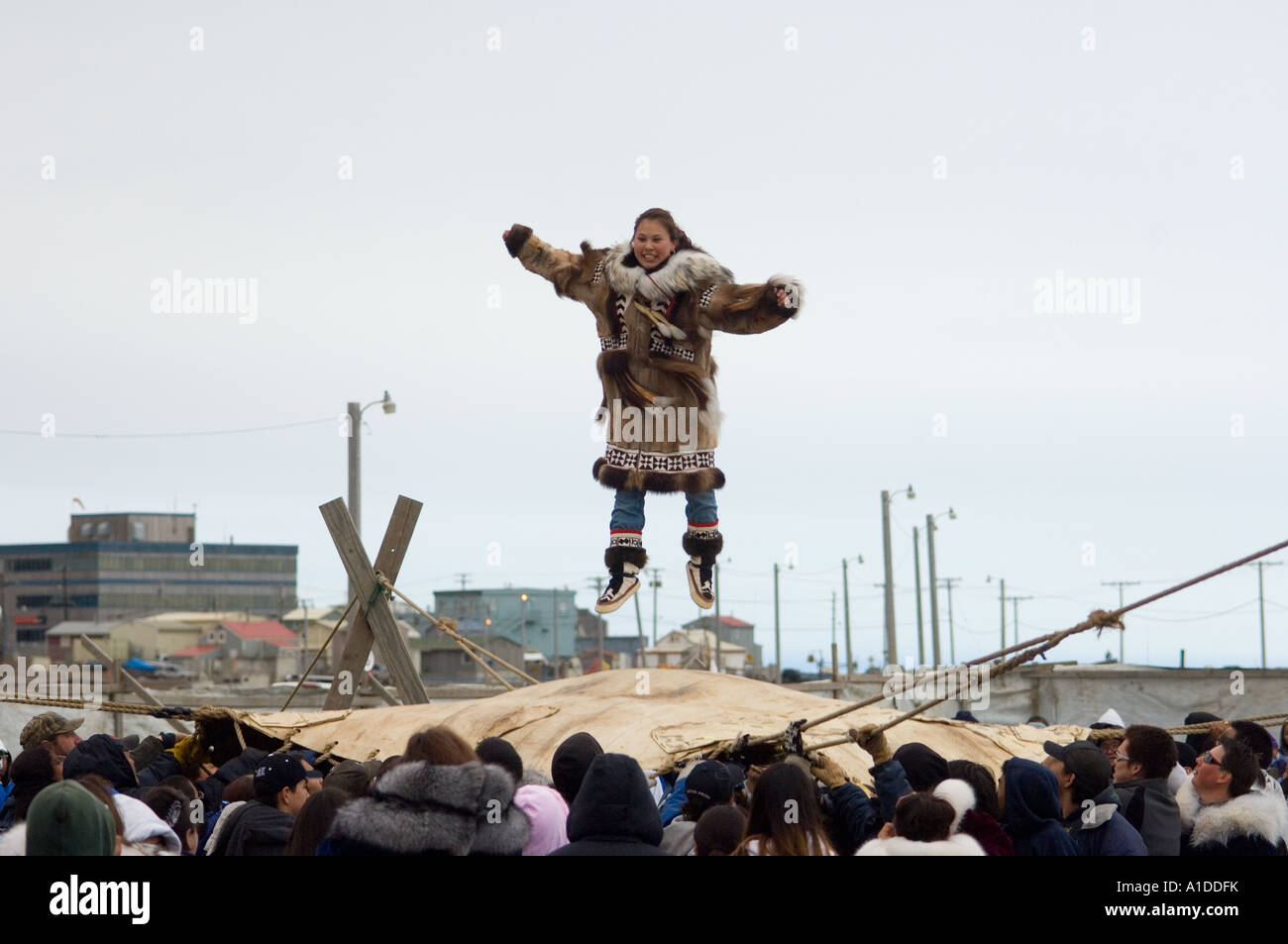 blanket toss at the spring Nilugatuk event celebrating the end of a