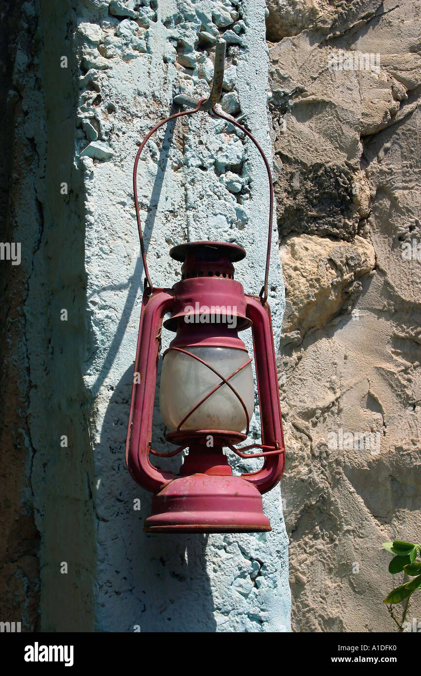 old style Oil lamp on a wall Stock Photo