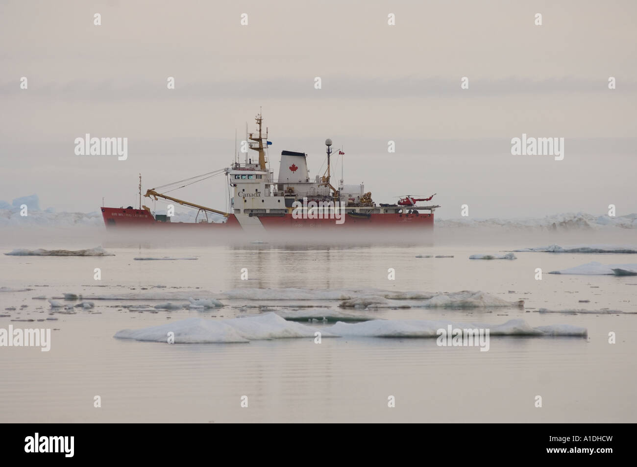 Canadian ice breaker ship anchored off the Inupiat village of Utqiagvik ...