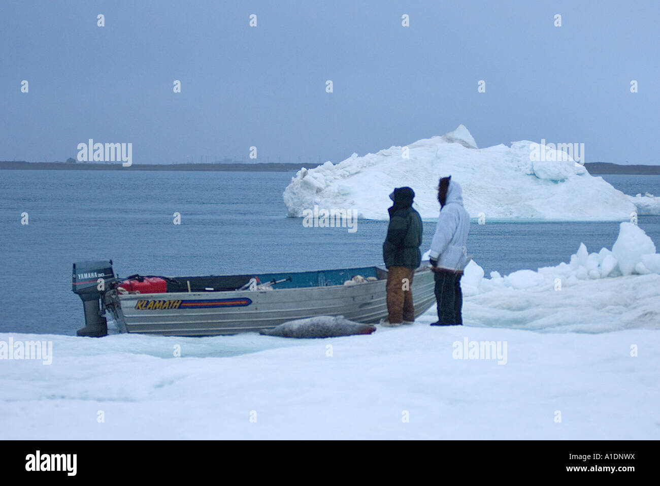 inupiat seal hunters along the Arctic coast off Point Hope Alaska